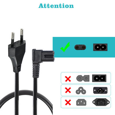 Corde di alimentazione C7 da 2Pin a angolo UE per computer portatili/monitor/televisione VDE Materiale isolante approvato PVC/gomma