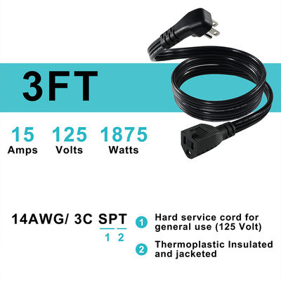 14 AWG SPT-3 Flat Wire Power Cord NEMA 5-15P to 5-15R Straight Blade Plug 15A 125V Cavo flessibile per uso industriale/domestico