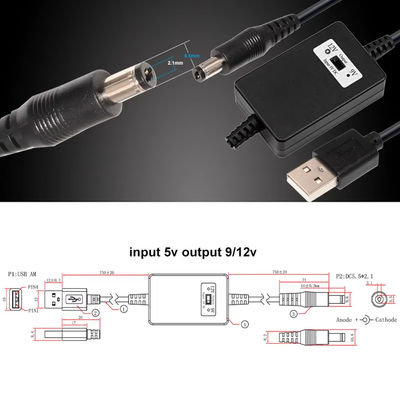 USB A Maschio a DC5.5*2.1mm Cavo di aumento di tensione da 5V a 9V/12V Converter per dispositivi di alimentazione con protezione da sovraccarico