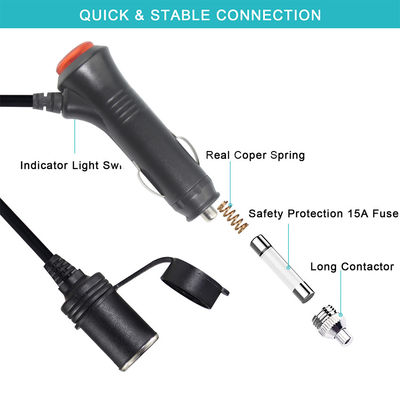 12V / 24V Car Cigarette Lighter to Socket Extension Cord con doppia porta USB per dispositivi di ricarica RV Truck