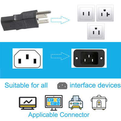 NEMA 5-15P di grado industriale a IEC 320 C13 Plug di adattatore di alimentazione per server rack / data center con alloggiamento ad alta corrente e ignifughi da 125V 15A (conforme alla norma UL)