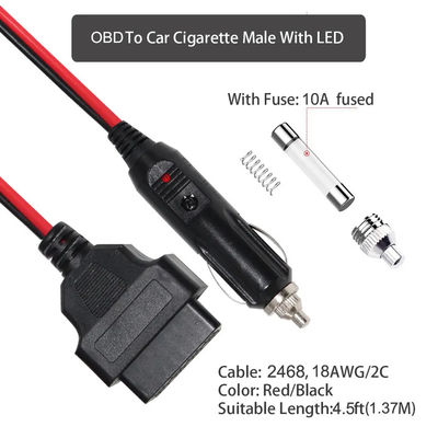 Cable di diagnosi per il segnalatore di veicoli da accendino universale per auto OBD2 con certificato di sicurezza 16ft 12V-24V