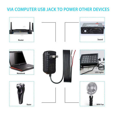 US Plug AC Power Cord to Bare Wire 2 Prong NEMA 1-15P to Stripped End Cable for LED Driver/Power Supply/DIY