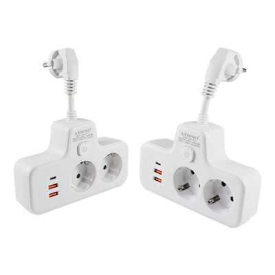 Estensore multifunzionale della presa di corrente UE con 2 porte USB, 2 prese di corrente alternata e port di ricarica di tipo C