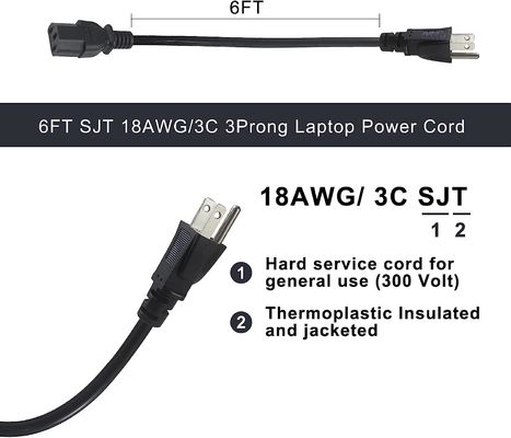 QIUCABLE Cavo di alimentazione per monitor di ricambio 12ft - Cavo di alimentazione per PC, da NEMA 5-15P a connettore IEC C13 SJT 18AWG (B09N3K9VJT)