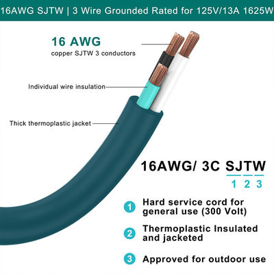 Cavo di prolunga verde con spina maschio NEMA5-15P dritto a presa femmina 5-15R, USA, spina a 3 pin