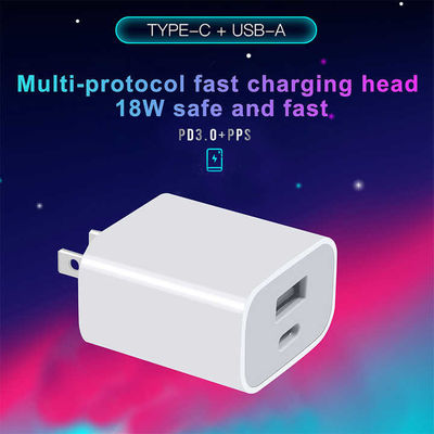 Caricabatterie a parete USB a doppia potenza da 18W con ricarica rapida tipo C e USB-A