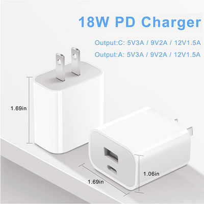 Caricabatterie a parete USB a doppia potenza da 18W con ricarica rapida tipo C e USB-A