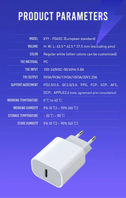 EU 2-Pin 45W USB-C caricabatterie a parete veloce ¢ adattatore di alimentazione tipo C per laptop, tablet, telefono, viaggio