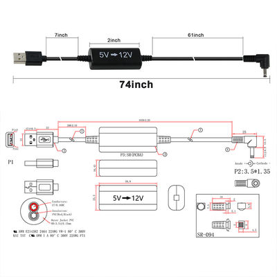 Cable di alimentazione da 5V a 12V da USB a angolo destro DC - Adaptatore di potenziamento di tensione per router, striscia LED, fotocamera, ventola