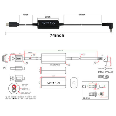 Cavo USB-C a 12V Step-Up con spina a corrente continua ad angolo retto - 5V a 12V cavo convertitore di potenza per router, LED, fotocamera, ventola