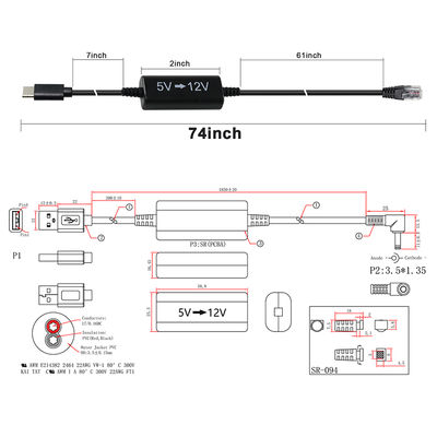 Cable USB-C a RJ45 Power Injector -5V a 12V Step-Up Ethernet Adapter per telecamere IP, access point, dispositivi IoT
