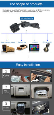 Cavo di alimentazione OBD2 a DC 5.5x2.1mm per Dash Cam - Adattatore cablato ACC/Modalità parcheggio con interruzione intelligente della tensione per DVR auto 12V