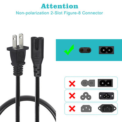 Cavo di alimentazione NEMA 1-15P a IEC C7 - Spina piatta a connettore a 8 per laptop, lettore DVD, console di gioco, piccoli elettrodomestici