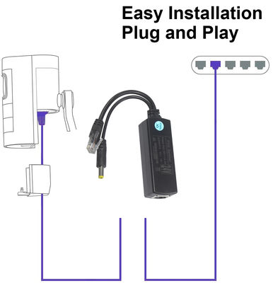 PoE Splitter con uscita DC - 48V a 12V/9V/5V Step Down Power Over Ethernet Converter per fotocamera IP, Raspberry Pi, Access Point