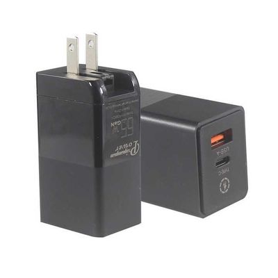 US Plug 65W USB Wall Charger Adapter a doppia porta con usb-c e usb-a per laptop, telefono, tablet, ricarica di viaggio (input di 240V)