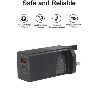 US Plug 65W USB Wall Charger Adapter a doppia porta con usb-c e usb-a per laptop, telefono, tablet, ricarica di viaggio (input di 240V)