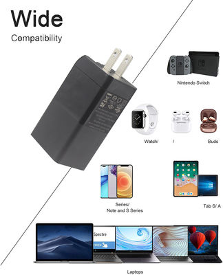 US Plug 65W USB Wall Charger Adapter a doppia porta con usb-c e usb-a per laptop, telefono, tablet, ricarica di viaggio (input di 240V)