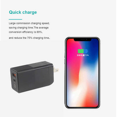 US Plug 65W USB Wall Charger Adapter a doppia porta con usb-c e usb-a per laptop, telefono, tablet, ricarica di viaggio (input di 240V)