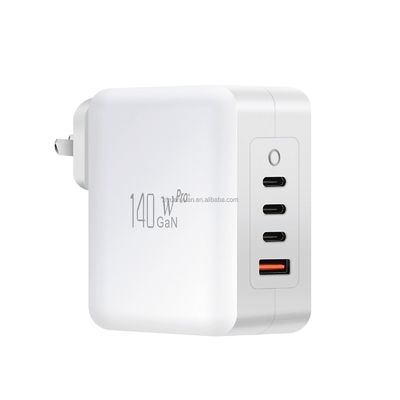Caricabatterie da muro rapido 140W 3XUSB-C e USB-A a 2 pin EU/AU per smartphone, laptop, tablet | Protezione da sovraccarico e cortocircuito | Conforme CE e RoHS