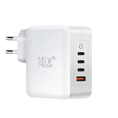 Caricabatterie da muro rapido 140W 3XUSB-C e USB-A a 2 pin EU/AU per smartphone, laptop, tablet | Protezione da sovraccarico e cortocircuito | Conforme CE e RoHS