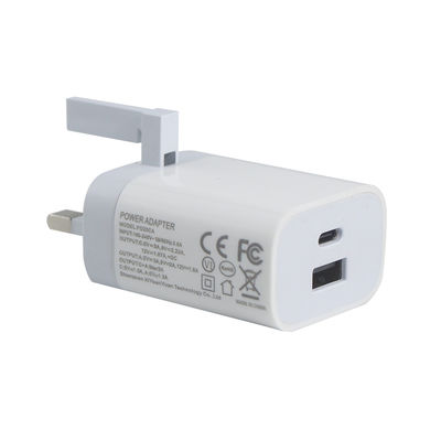 Caricabatterie a parete UK a 2 pin con porte USB-C e USB-A, uscita 20W, adattatore di alimentazione a doppia porta compatto per telefono / tablet