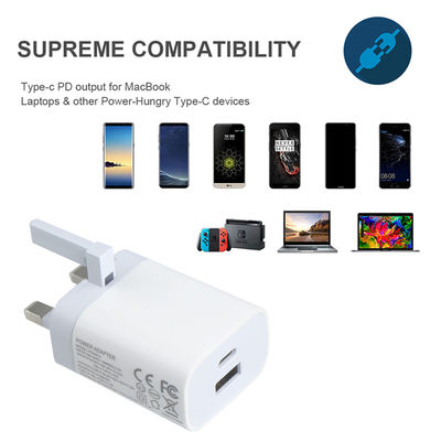 Caricabatterie a parete UK a 2 pin con porte USB-C e USB-A, uscita 20W, adattatore di alimentazione a doppia porta compatto per telefono / tablet