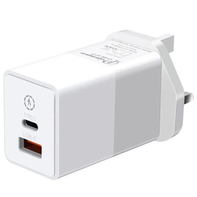 Caricabatterie da parete UK a 2 pin con porte USB-C e USB-A, adattatore di alimentazione a doppia porta ad alta velocità da 65 W per laptop/telefono/tablet