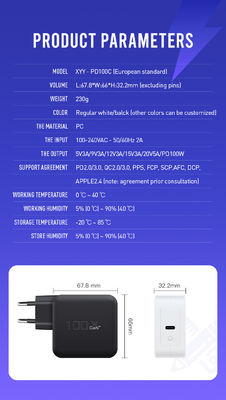Caricabatterie USB-C a parete da 100W GaN con presa a 2 pin UK/UE