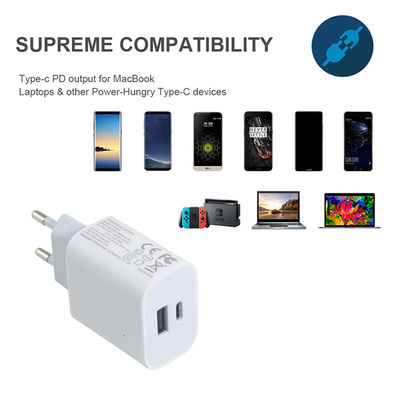 Caricabatterie da parete EU a 2 pin con porte USB-C e USB-A, adattatore di alimentazione compatto a doppia porta da 20 W per la ricarica di telefoni e tablet