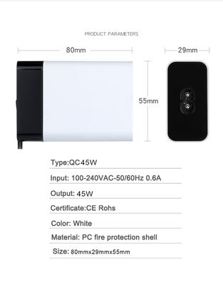 Adattatore di alimentazione USB-C da 60W con cavo fisso, Caricabatterie da parete Type-C ad alta velocità per laptop, tablet e smartphone