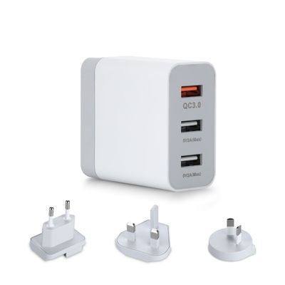 Caricabatterie da parete USB multi-porta con spine intercambiabili, adattatore di alimentazione USB-A e USB-C da 60W per casa, ufficio e viaggi