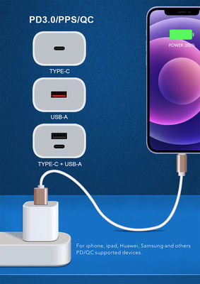 20W USB-C e USB-A US Wall Charger con cavo, Fast Charging Power Adapter per smartphone e tablet