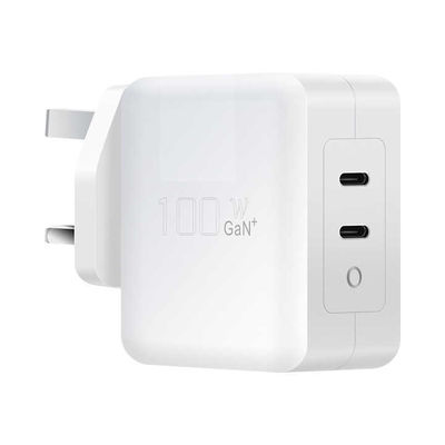 Caricabatterie USB-C UK a 2 pin con doppie porte, adattatore di alimentazione tipo C ad alta velocità da 100 W per laptop, tablet e smartphone