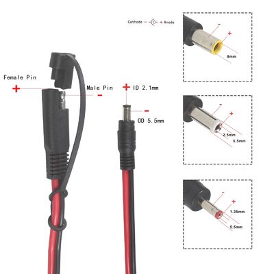 Cable dell'adattatore coassiale SAE a corrente continua - 6Ft 14AWG Disconnessione a rilascio rapido 5.5mmx2.1mm Jack maschile di estensione di potenza con 8mm 2.5mm 3.5mm Adaptatori per l'automotive (B09N3LCJ4F)