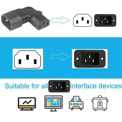 QIUCABLE Adaptore IEC ad angolo sinistro, C14 maschio a C13 femmina, presa a 90 gradi, 250V CA, 10A Max, 100% rame puro, giacca in PVC (B09V122QLV)