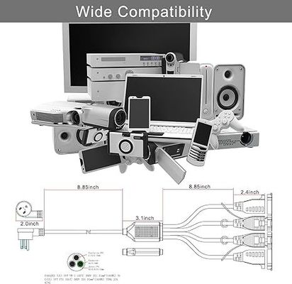 NEMA 5-15P a 4-way US Outlet Power Splitter Cord 125V 15A