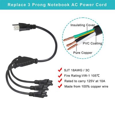 Cavo sdoppiatore di alimentazione NEMA 5-15P a 4 vie IEC C5 per laptop