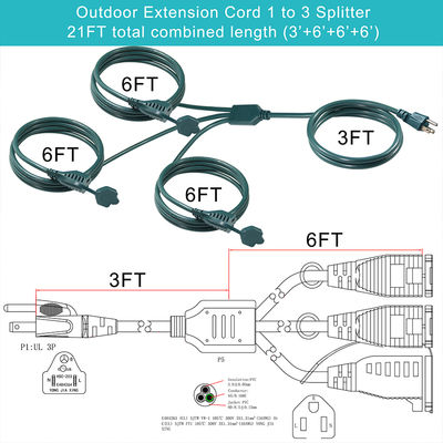 NEMA 5-15P a 3-way US Outlet Splitter Power Extension Cord 125V AC