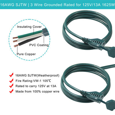 NEMA 5-15P a 3-way US Outlet Splitter Power Extension Cord 125V AC