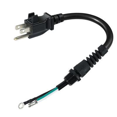 Prolunga con estremità aperta a 3 poli, spina NEMA 5-15P a filo scoperto, cavo di alimentazione 14AWG con clip fermacavo antistrappo, per uso interno/esterno