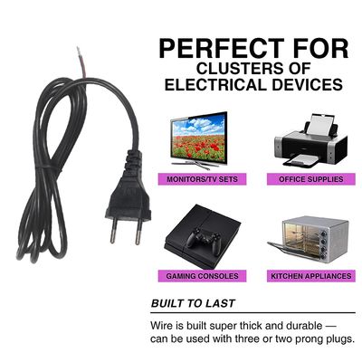 Cavo di alimentazione con spina europea a 2 pin da 1,8 m, 250 V, 10 A, PVC