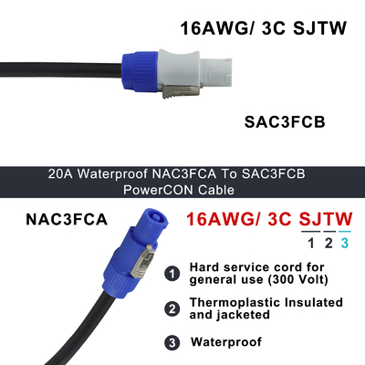 Cavo di prolunga PowerCON - Cavo di alimentazione CA a 3 pin con bloccaggio per illuminazione da palco, apparecchiature audio, distribuzione di energia per eventi