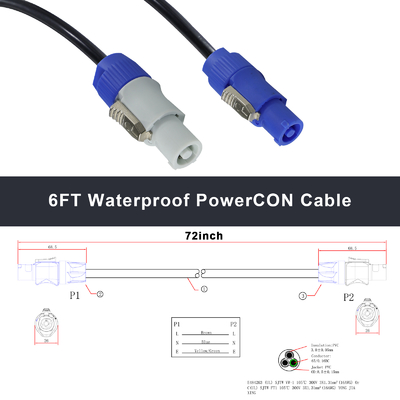 Cavo di prolunga PowerCON - Cavo di alimentazione CA a 3 pin con bloccaggio per illuminazione da palco, apparecchiature audio, distribuzione di energia per eventi