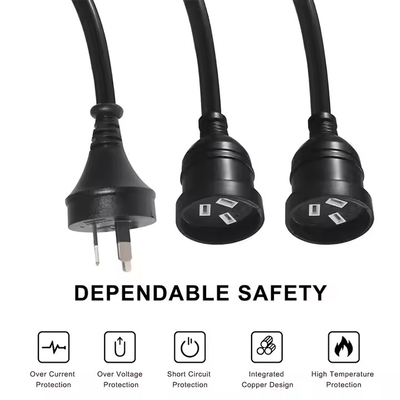 Collegamento AU a 2 x cavo di estensione AUS Socket Splitter - cavo di alimentazione australiano a 3 pin