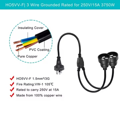 Collegamento AU a 2 x cavo di estensione AUS Socket Splitter - cavo di alimentazione australiano a 3 pin