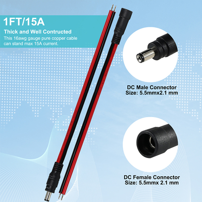 Cavo di alimentazione da spina DC maschio a filo stagnato, 5,5x2,1 mm o 5,5x2,5 mm, cavo adattatore di alimentazione 12V DC per CCTV, LED, fai da te