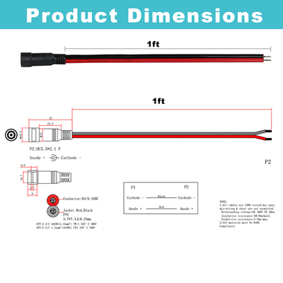 Cavo di alimentazione da spina DC maschio a filo stagnato, 5,5x2,1 mm o 5,5x2,5 mm, cavo adattatore di alimentazione 12V DC per CCTV, LED, fai da te