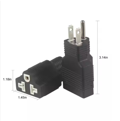 Adattatore con spina ad angolo retto NEMA 5-15P a 5-15R 15A 125V