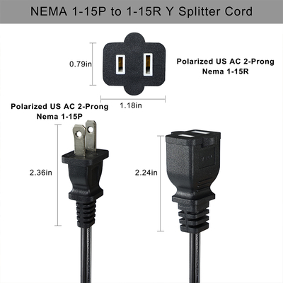 NEMA 1-15P a 1-15R cavo di estensione a due punte 110V-250V PVC di rame
